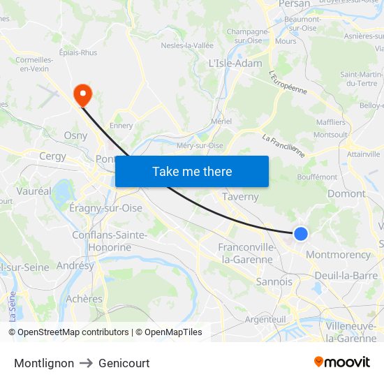 Montlignon to Genicourt map