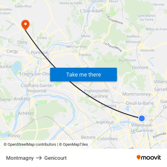 Montmagny to Genicourt map