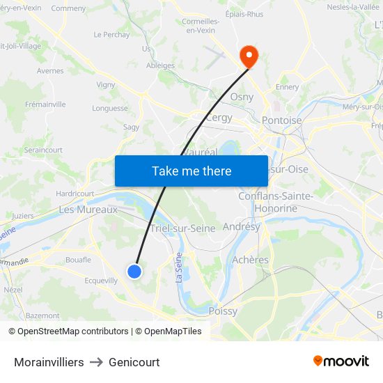 Morainvilliers to Genicourt map