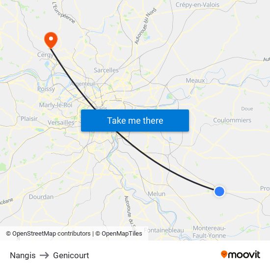 Nangis to Genicourt map