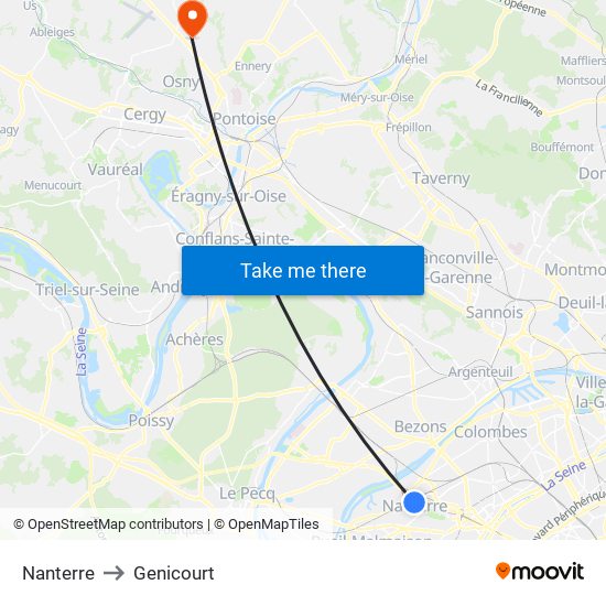 Nanterre to Genicourt map