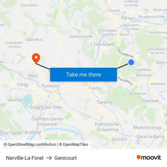 Nerville-La-Foret to Genicourt map