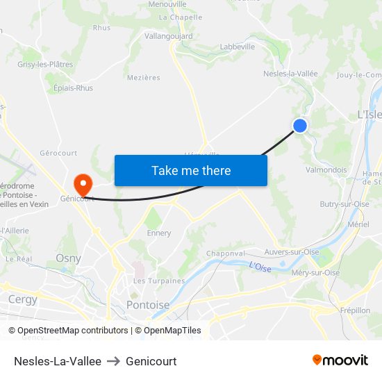 Nesles-La-Vallee to Genicourt map