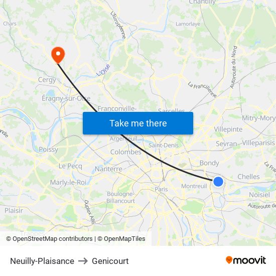 Neuilly-Plaisance to Genicourt map