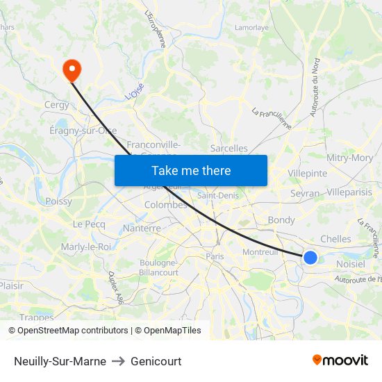 Neuilly-Sur-Marne to Genicourt map