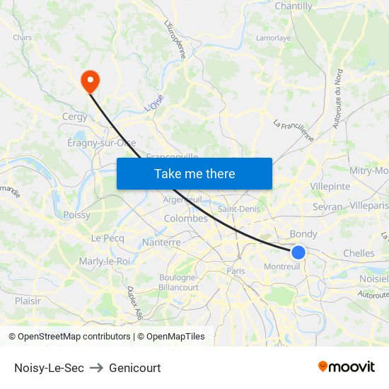 Noisy-Le-Sec to Genicourt map