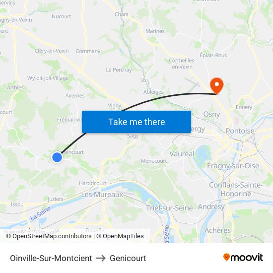 Oinville-Sur-Montcient to Genicourt map