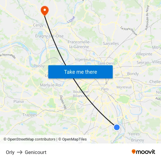 Orly to Genicourt map