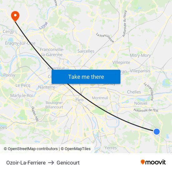 Ozoir-La-Ferriere to Genicourt map