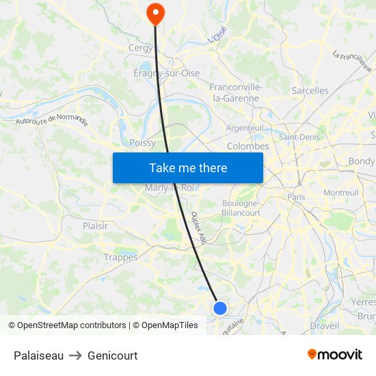 Palaiseau to Genicourt map