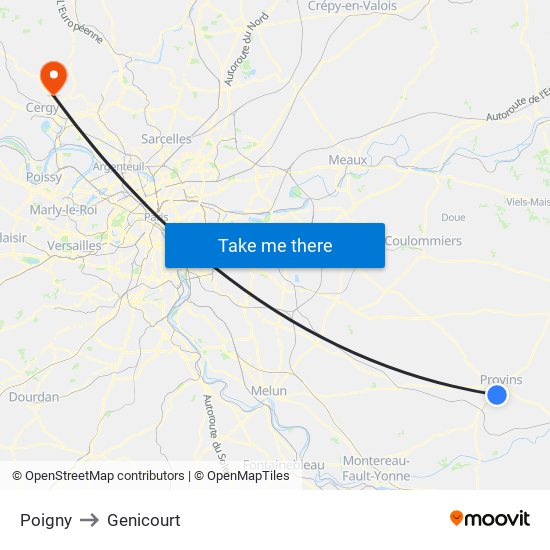 Poigny to Genicourt map