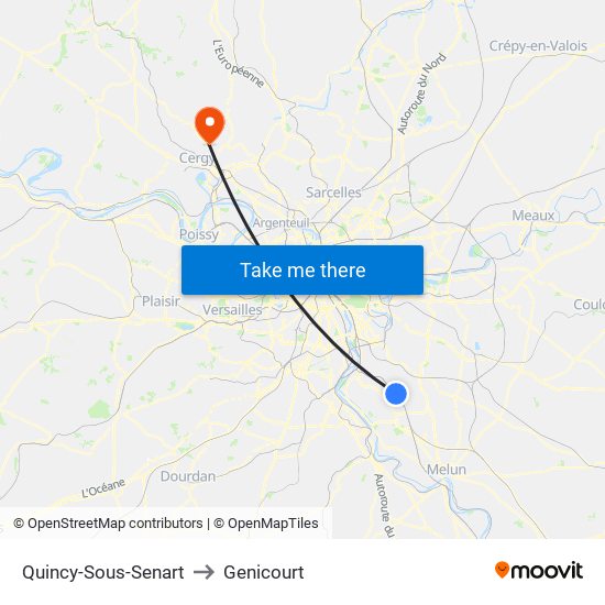 Quincy-Sous-Senart to Genicourt map