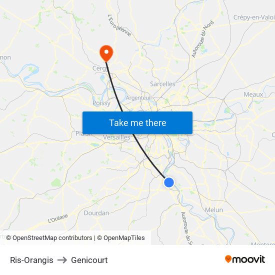 Ris-Orangis to Genicourt map