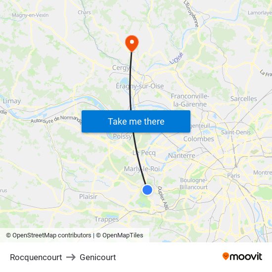 Rocquencourt to Genicourt map