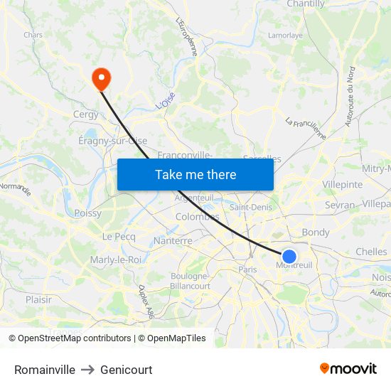 Romainville to Genicourt map