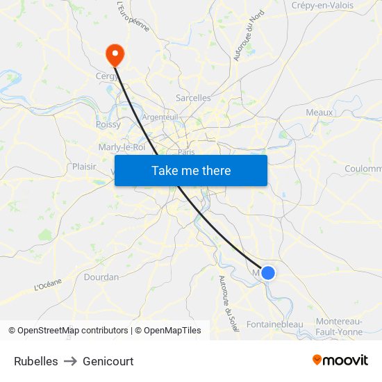 Rubelles to Genicourt map