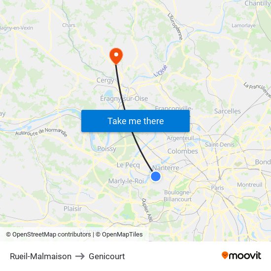 Rueil-Malmaison to Genicourt map