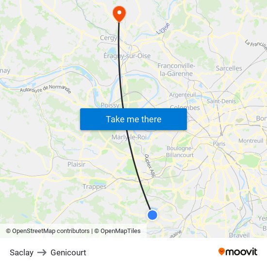 Saclay to Genicourt map
