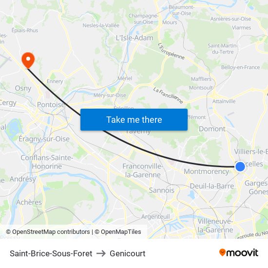 Saint-Brice-Sous-Foret to Genicourt map