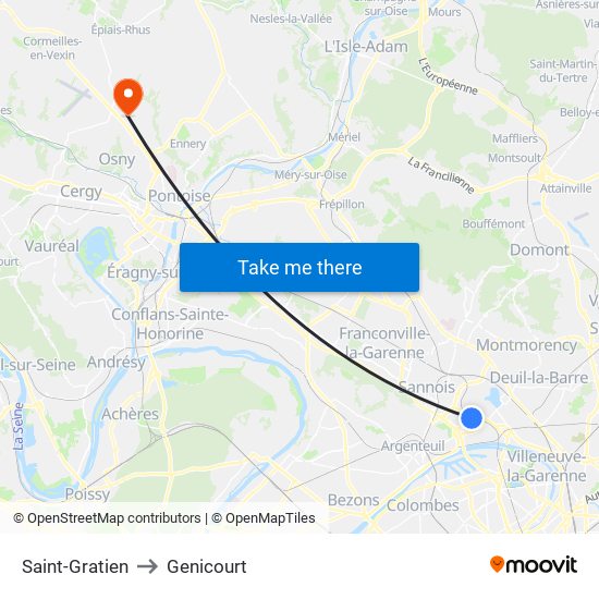 Saint-Gratien to Genicourt map