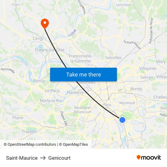 Saint-Maurice to Genicourt map