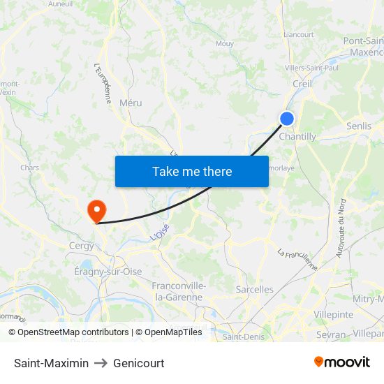 Saint-Maximin to Genicourt map