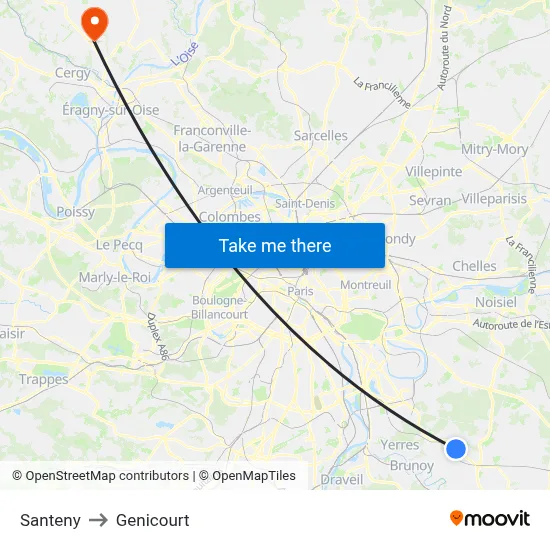 Santeny to Genicourt map
