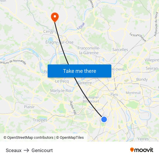 Sceaux to Genicourt map