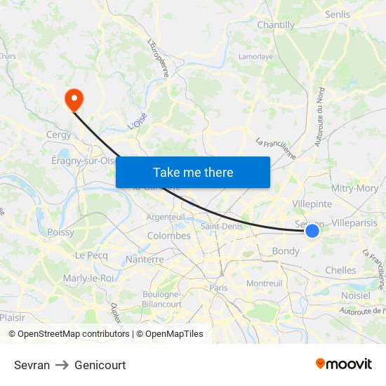 Sevran to Genicourt map