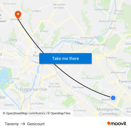 Taverny to Genicourt map