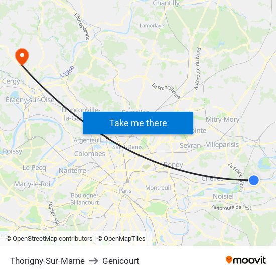 Thorigny-Sur-Marne to Genicourt map