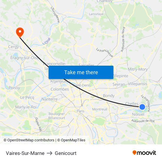 Vaires-Sur-Marne to Genicourt map