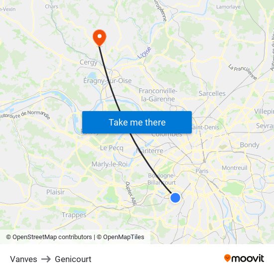 Vanves to Genicourt map