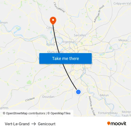 Vert-Le-Grand to Genicourt map