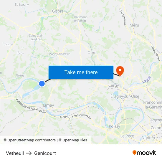 Vetheuil to Genicourt map