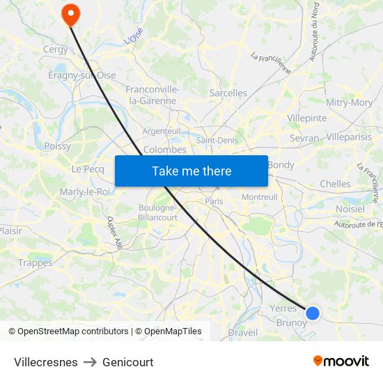 Villecresnes to Genicourt map