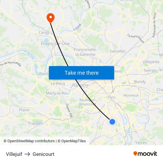 Villejuif to Genicourt map