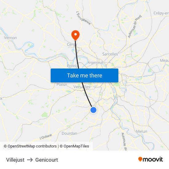 Villejust to Genicourt map