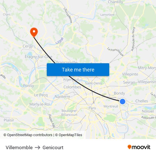 Villemomble to Genicourt map