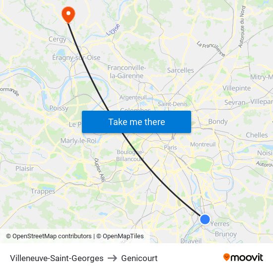 Villeneuve-Saint-Georges to Genicourt map