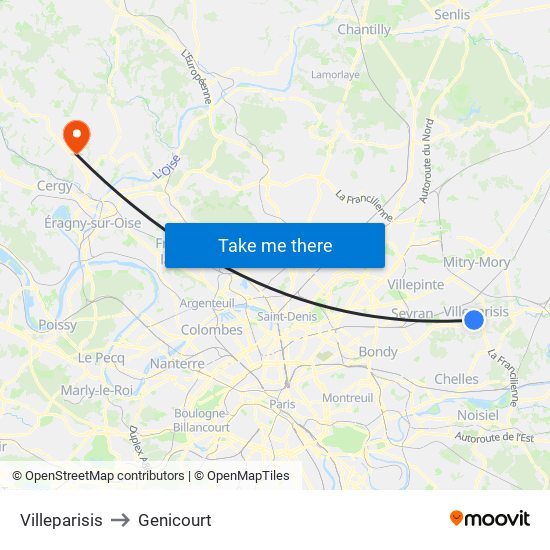 Villeparisis to Genicourt map