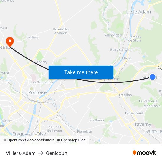 Villiers-Adam to Genicourt map