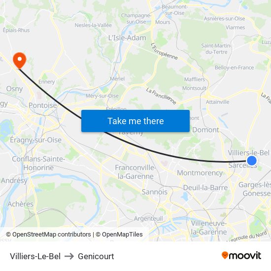 Villiers-Le-Bel to Genicourt map