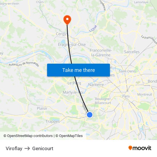 Viroflay to Genicourt map