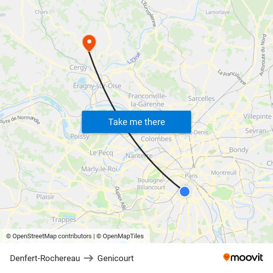 Denfert-Rochereau to Genicourt map