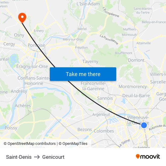 Saint-Denis to Genicourt map
