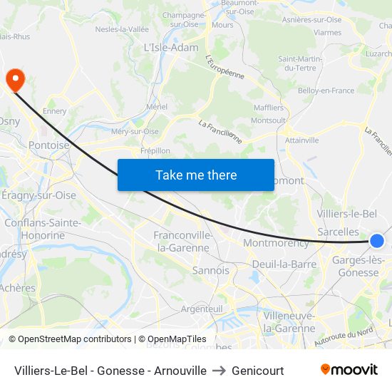 Villiers-Le-Bel - Gonesse - Arnouville to Genicourt map