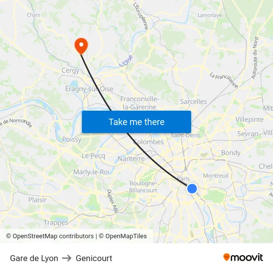 Gare de Lyon to Genicourt map