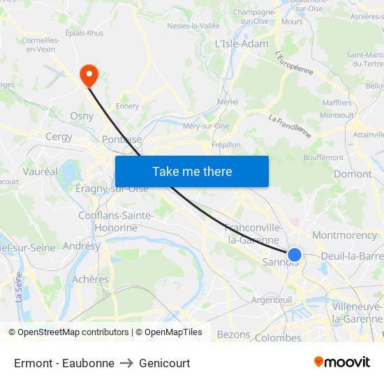 Ermont - Eaubonne to Genicourt map