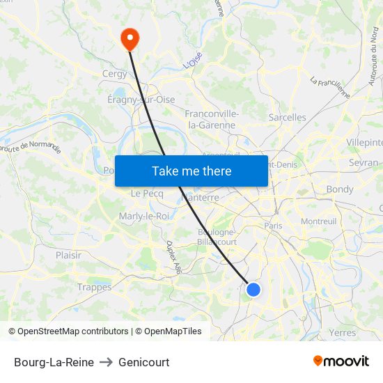Bourg-La-Reine to Genicourt map